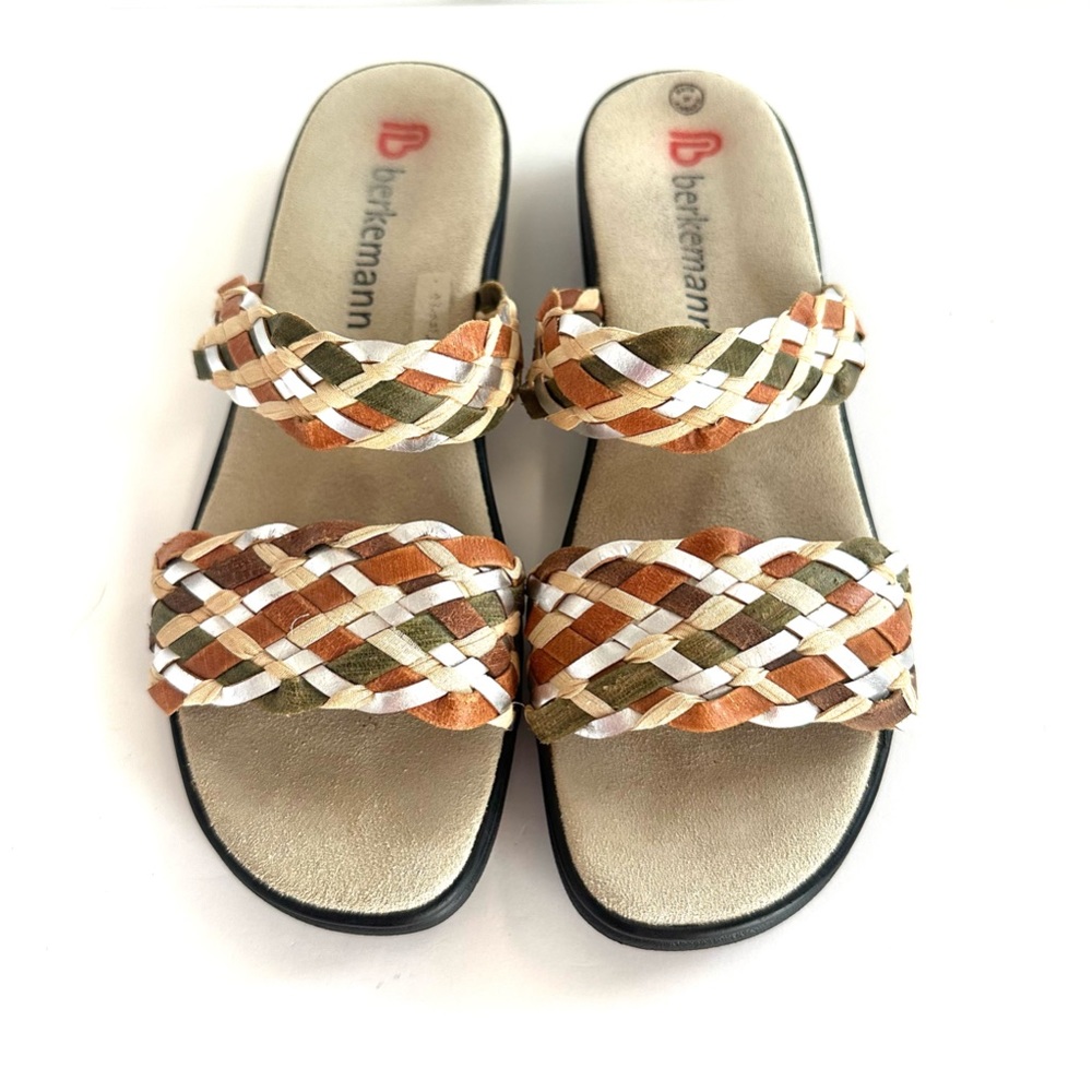 BERKEMANN TREIST MULTI-COLORED DOUBLE BRAIDED STRAP SLIDES MULES SANDALS Sz8